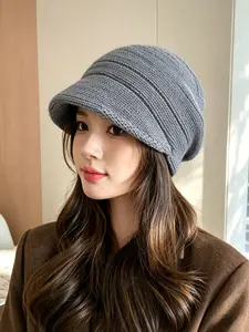 Women Warm Knit Slouchy Beanie Hat, Loose Stretch Winter Ear Protection Wool Cap, Soft Windproof Casual Slouch Beanie for Daily Streetwear Travel Shopping Cold Weather Headwear