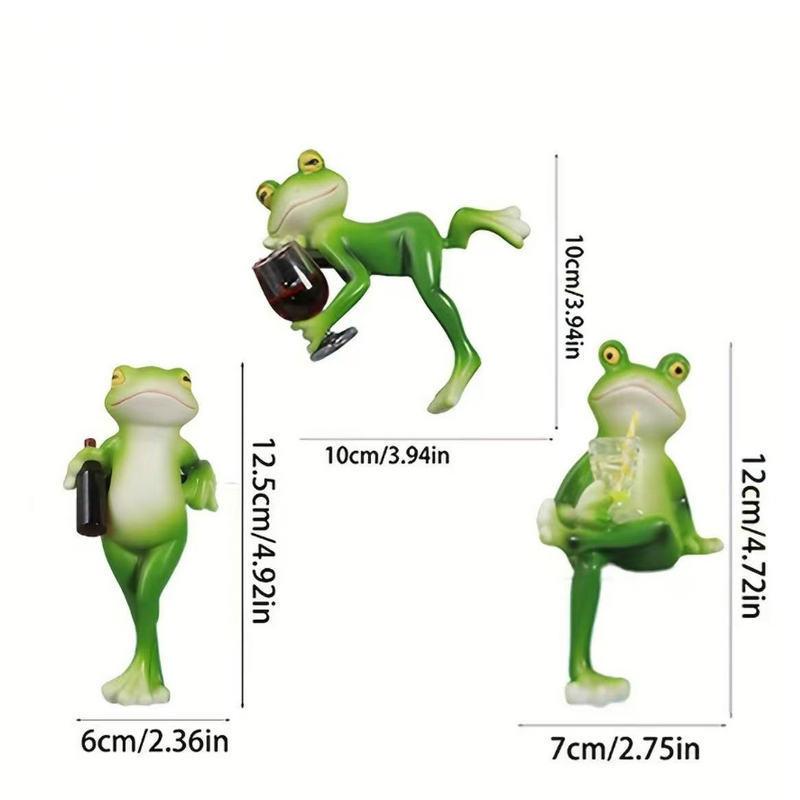 Three creative resin frog figurines perfect for patios, lawns, fairytale gardens, and home décor – adorable and unique gifts designed for nature lovers.