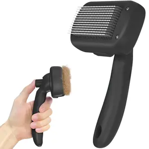 Dipoo pp Metal Self-Cleaning Deshedding Brush - Skin-Friendly Pet Grooming Tool for Dogs and Cats, Hair Removal for Long & Short Haired Pets, Black