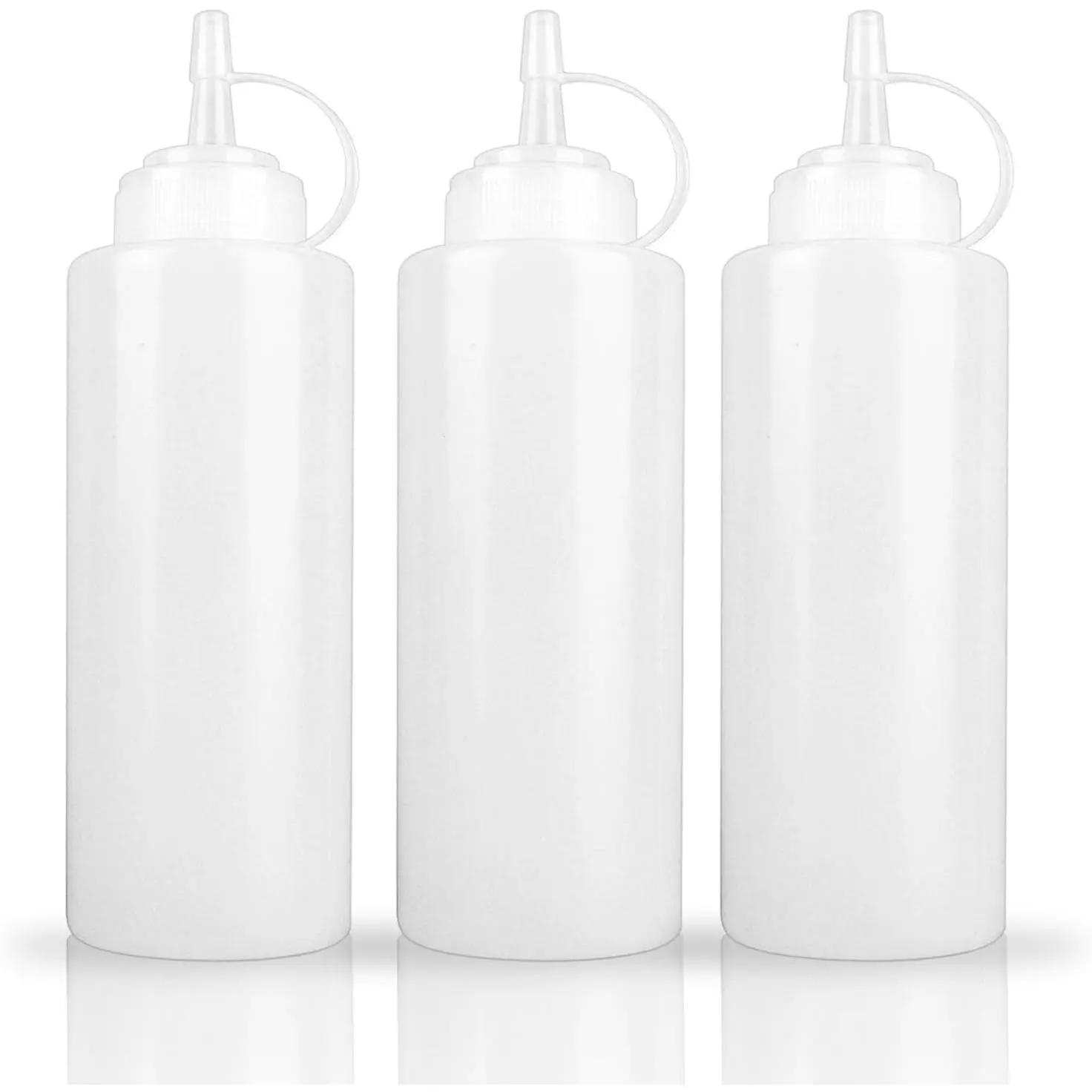 3-Pack 12 oz Semi-Transparent Soft Plastic Condiment Squeeze Bottles, Ideal for Syrup, Sauce, Oil, and Cream, Plastic Squirt Bottles for Kitchen, Coffee Bar