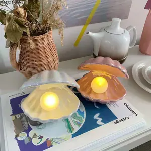 Nordic Seashell Pearl Night Light – Creative Ceramic Bedside Lamp, Romantic Dreamy Table Decor for Bedroom, Aesthetic Shell Mood Light, Gift for Girls & Home Decoration