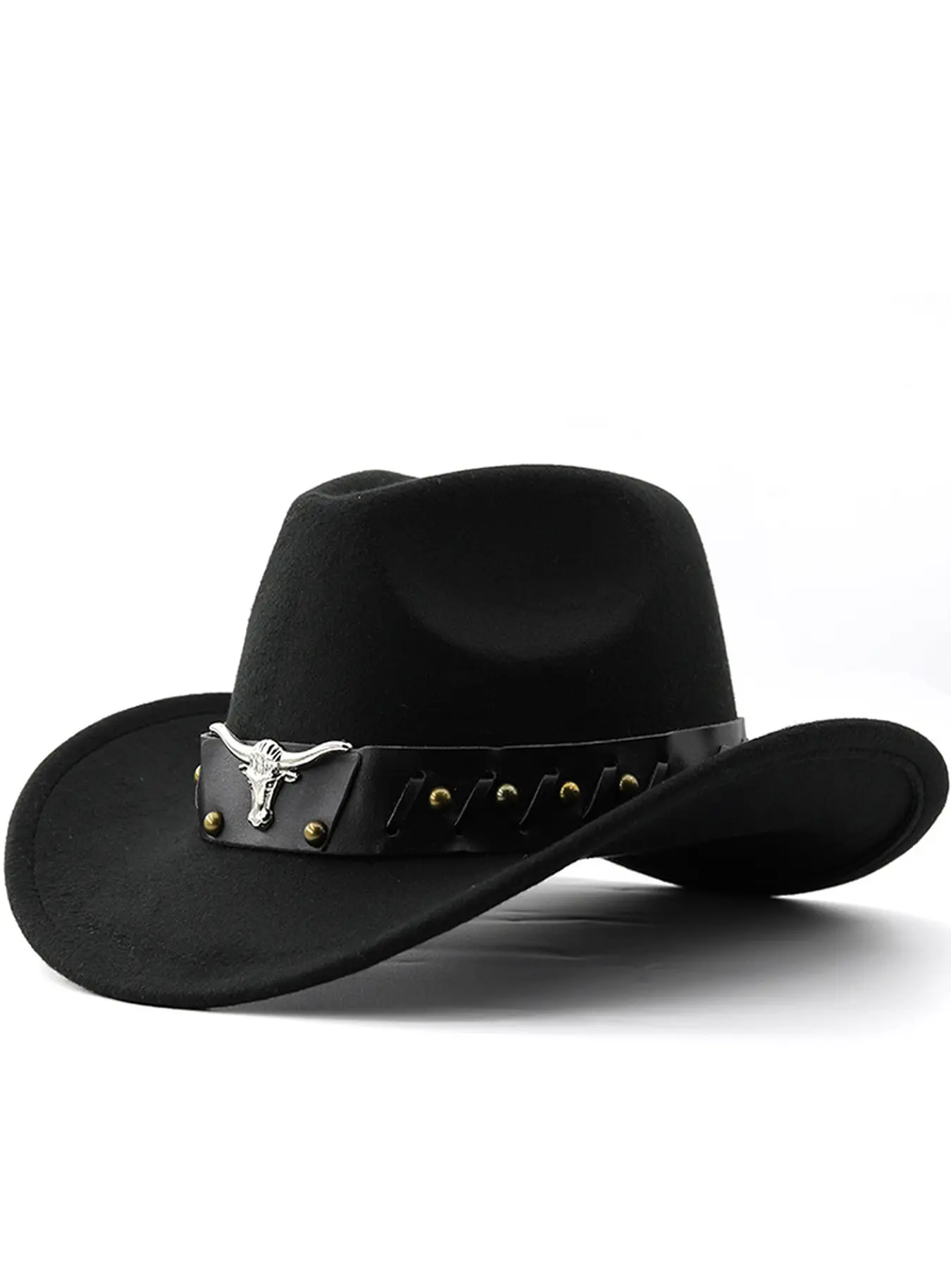 Best-selling ethnic-style cowboy hat with cow logo, western cowboy hat with rolled brim, vintage riding hat, wool felt hat