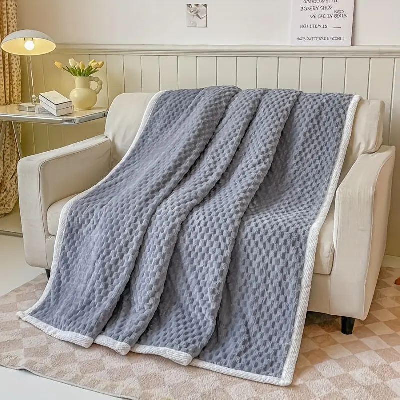 Solid Color Bubble Fluffy Plush Throw Blanket With Neat Trimmed Seam Edges, Ultra Thick Cozy Warm Flannel Fleece Bed Blanket, Super Soft Lightweight Breathable Sofa Cover Blanket, Ideal For Bedroom Couch Living Room Indoor Home Decor & Daily Nap Use
