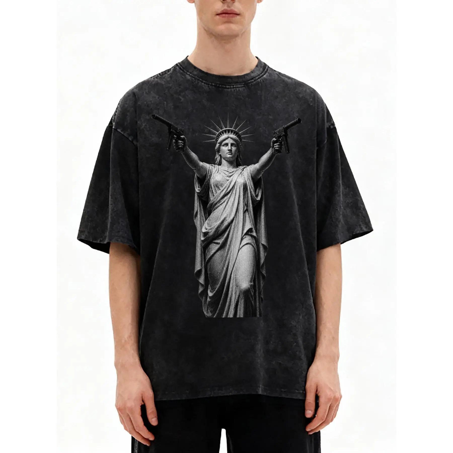 Men's & Women's Oversized Armed Liberty Statue Graphic T-Shirt, Unisex 100% Cotton