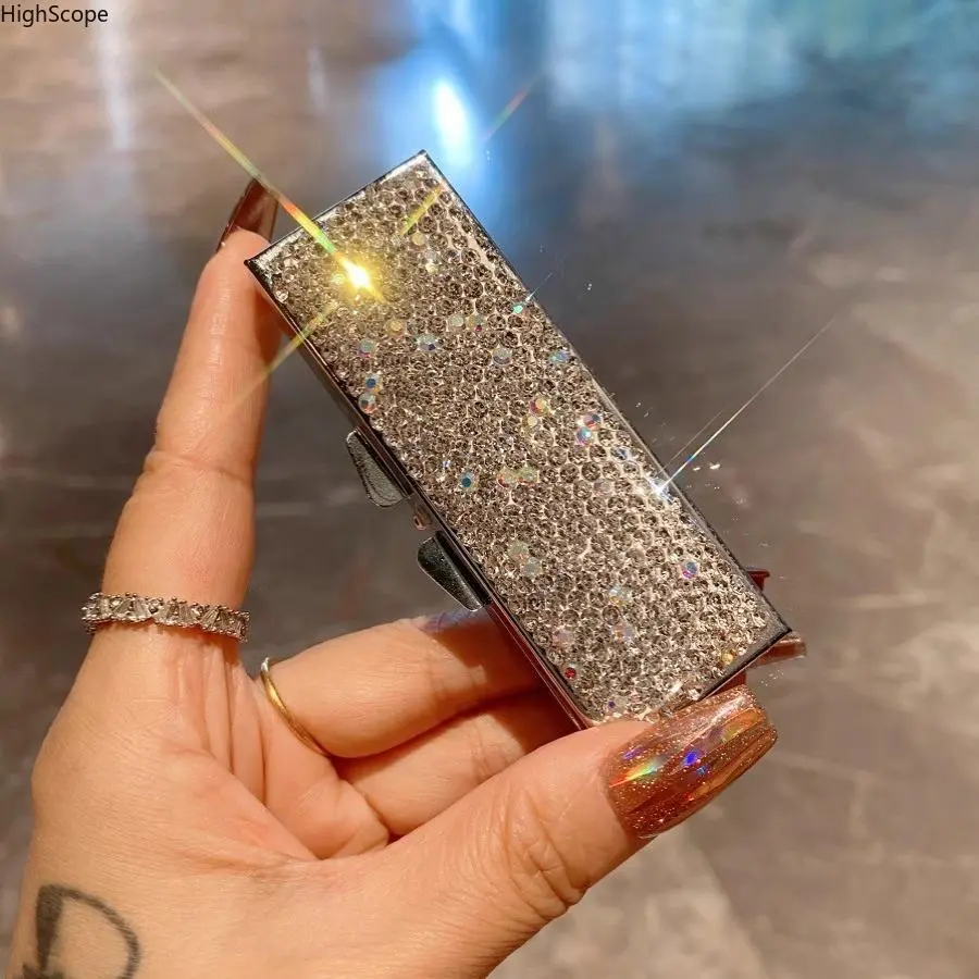 Diamond-Encrusted Metal Pill Organizer, Mini Portable Multi-Compartment Long Medicine Case for Travel, Fashion Costume Jewelry Accessory, Diamond-Encrusted Metal Long Medicine Box, Mini Travel Products, Medical Organizer, Travel Organizers