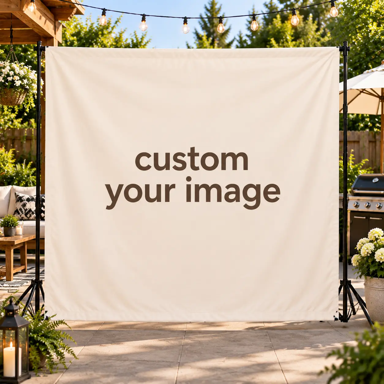 Custom Photo & Name Neutral Backdrop, Personalized Elegant Banner for Wedding Birthday Anniversary Celebration