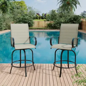 All-Weather 360° Swivel Patio Bar Stools Set of 2 – High Back & Armrests – Bar Height Outdoor Chairs for Terrace, Deck, Backyard, Garden – Premium Textilene Seating, Brown