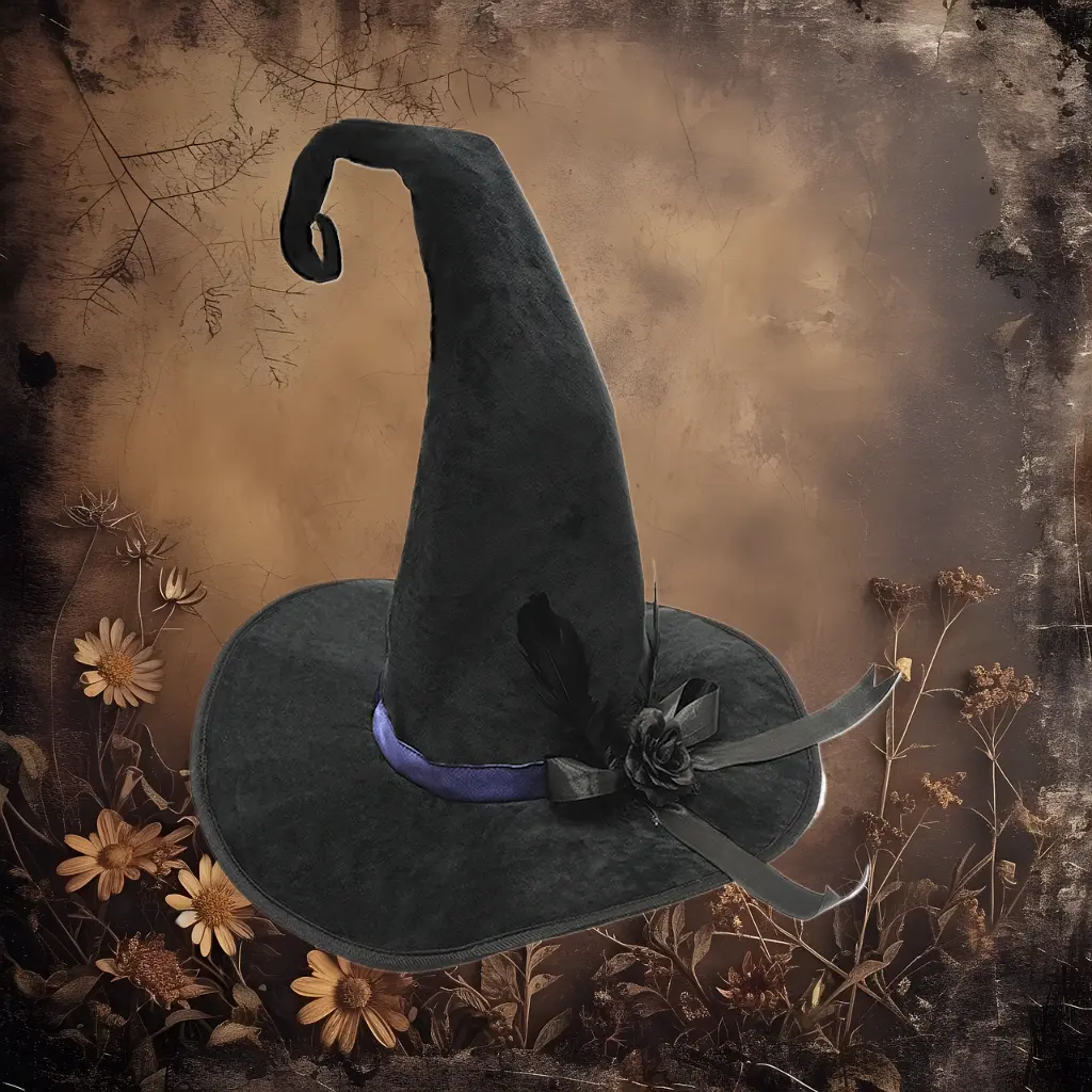 Witch Hat for Adults & Kids Curved Brim Magician Wizard Hat Halloween Party Costume Prop