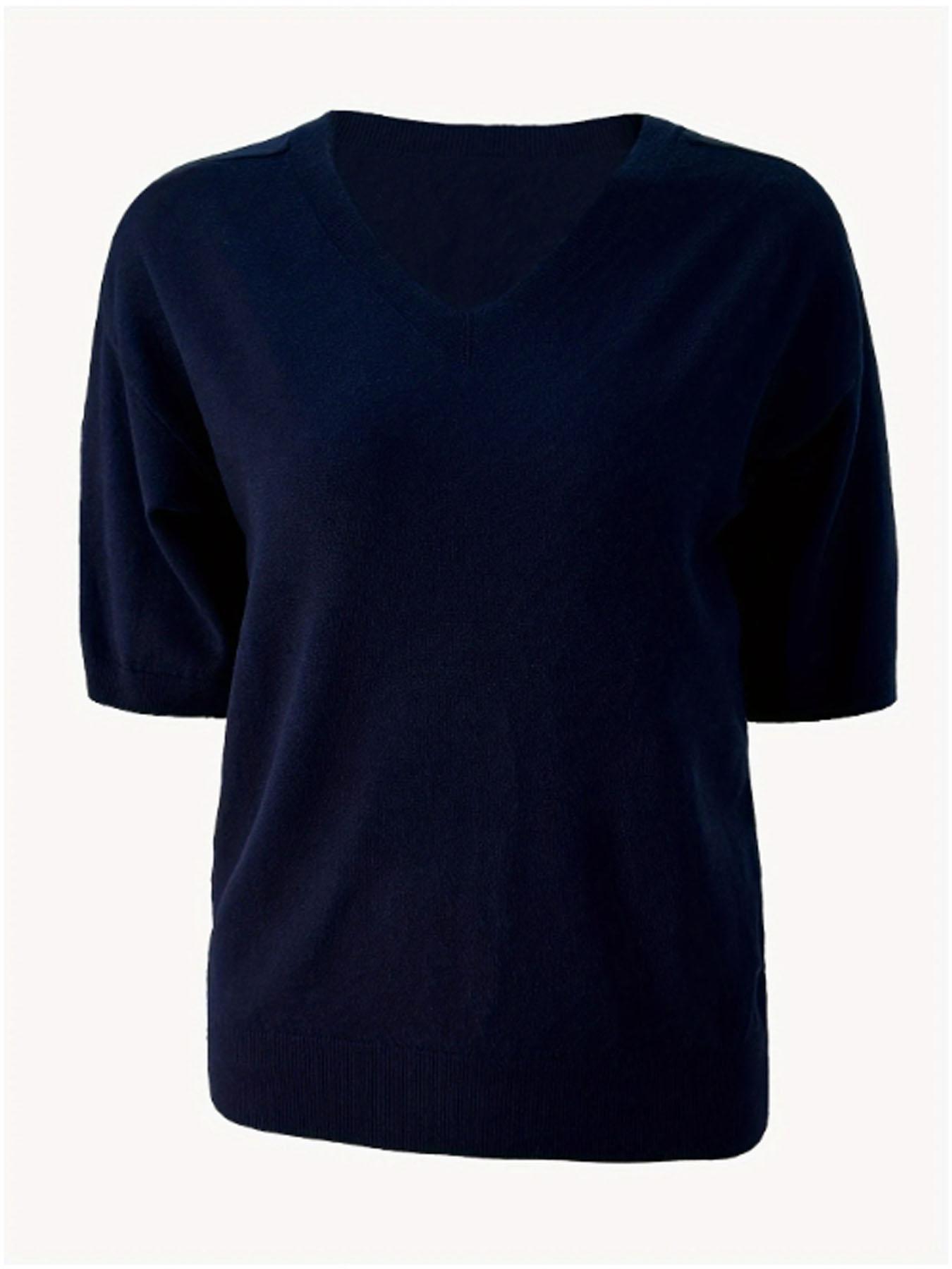 Women's Plain V Neck Sweater, Casual Jumper for Spring & Fall, Fashion Women's Basic Knitwear for Daily Wear, Tops, Womenswear