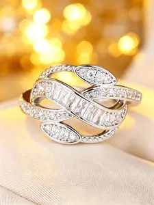 Unique Geometric Infinity Rings for Women Rhinestone Decor Stackable Design Delicate Jewelry Perfect for Engagement Weddings Party, Daily Wear Anniversary Gift Copper Band Rings