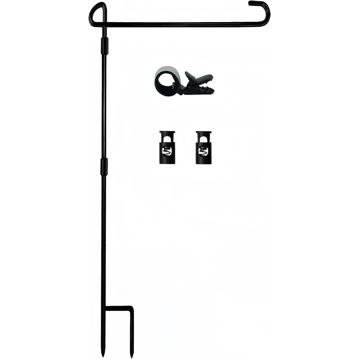 Garden Flag Stand  Garden Flag Pole Holder for  Seasons Yard Flags Metal -Coated Weather-Proof  with 2 Stoppers and 1 Anti-Wind Clips | Metal -Coated Weather-Proof Finish, Anti-Wind Clip, Adjustable Stopper, 3-Section Pole, Outdoor Yard Decor