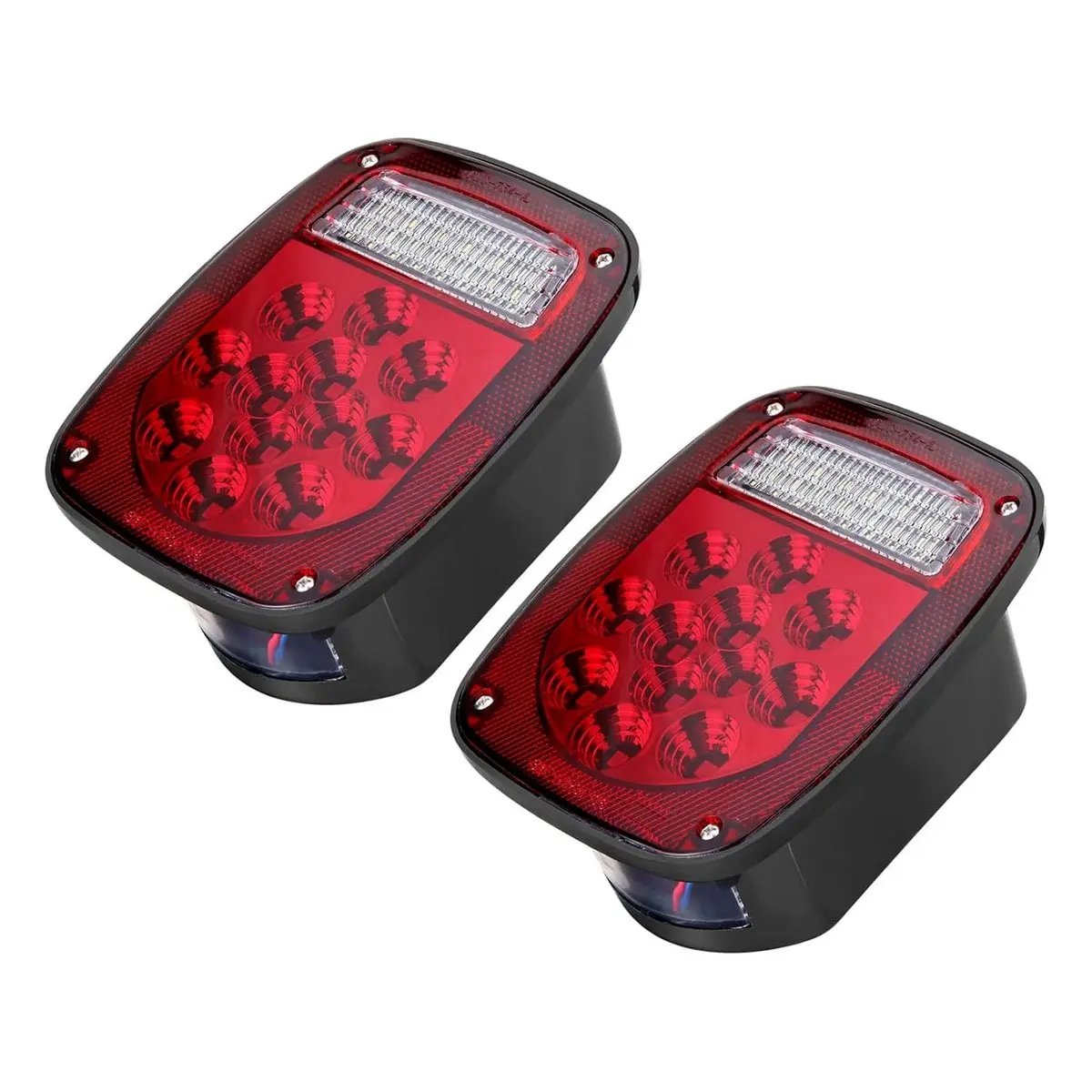 39-LED RV Tail Lights, Red/White Dual Color Stop-Turn-Tail-Backup-Brake Safety Lighting, 4 Specific Colored Wires, Bright But Not Dazzling LED Brightness, Compatible with Jeep YJ-TJ-JK-CJ, Trailers, Trucks, Caravans, Boats