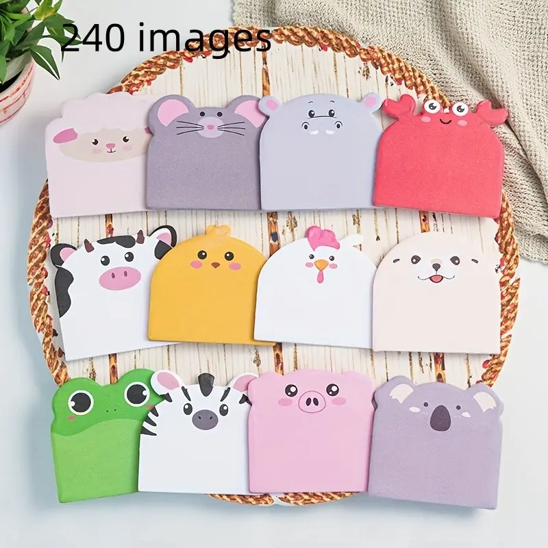 240 Cute Animal Theme Sticky Notes, Office Memo Stickers, DIY Scrapbook Decor, Reusable Write-On Stickers, Versatile Uses, 12 Books X 20 Sheets Each