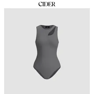 Cider [size 2-26] Knit Round Neck Asymmetrical Solid Bodysuit SummerWins Dealsforyou