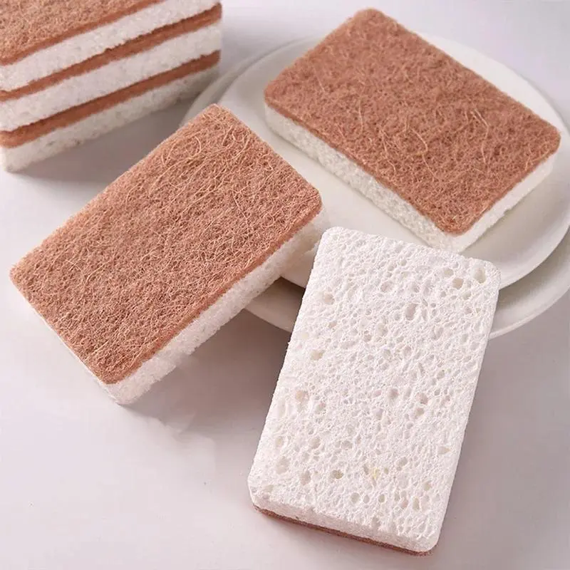 6Pc/Set Natural Scrub Sponges Dish Washing Sponge Safe Natural Sisal Wood Pulp Cotton Microfiber Sponge Kitchen Sponge Household