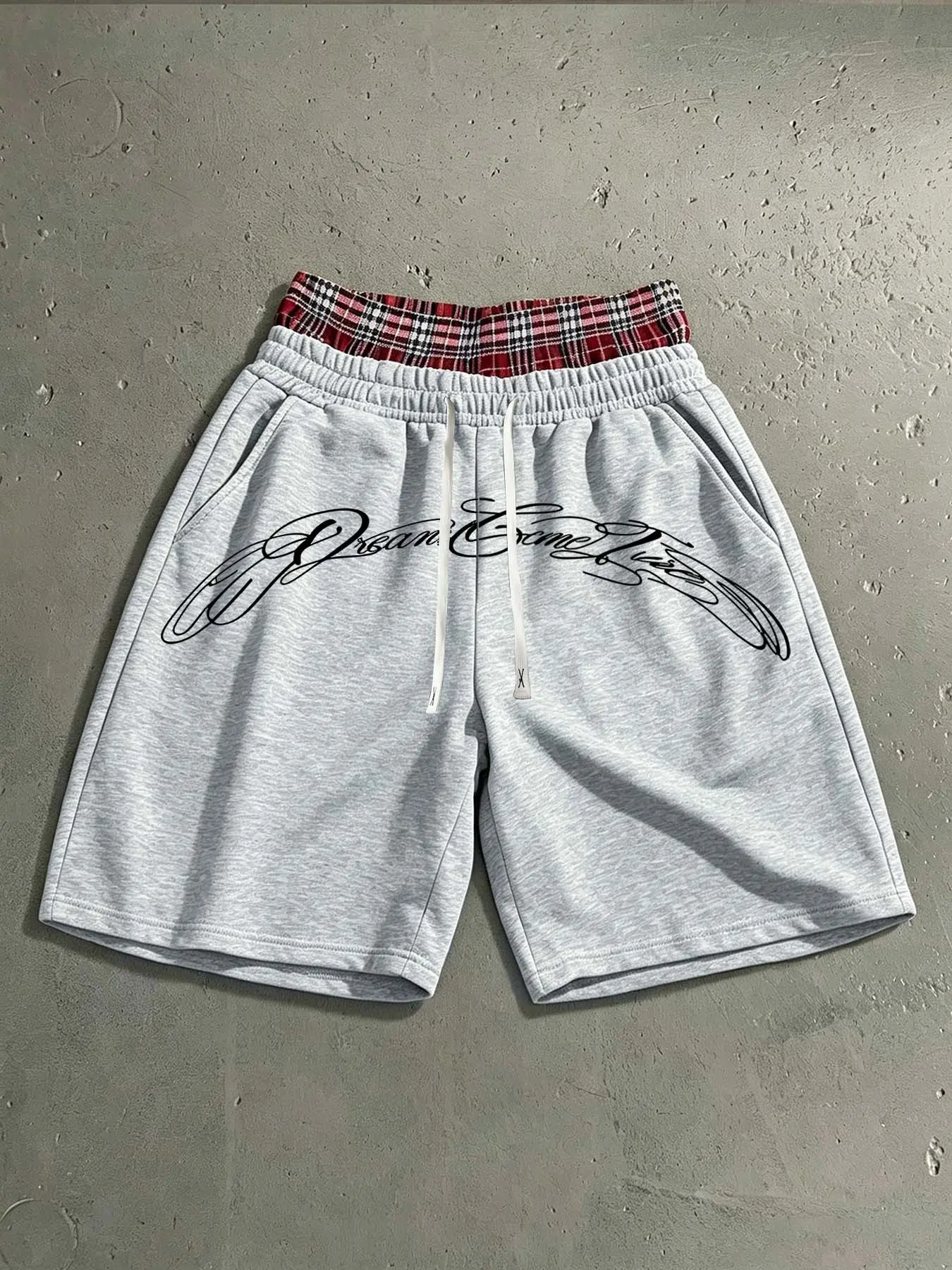 Men's double-waist sports shorts with cursive patterns, made of soft and comfortable fabric, suitable for skateboarding, gym workouts, casual outings, hip-hop parties, summer beach trips, and music festivals, stylish and versatile streetwear bottoms.