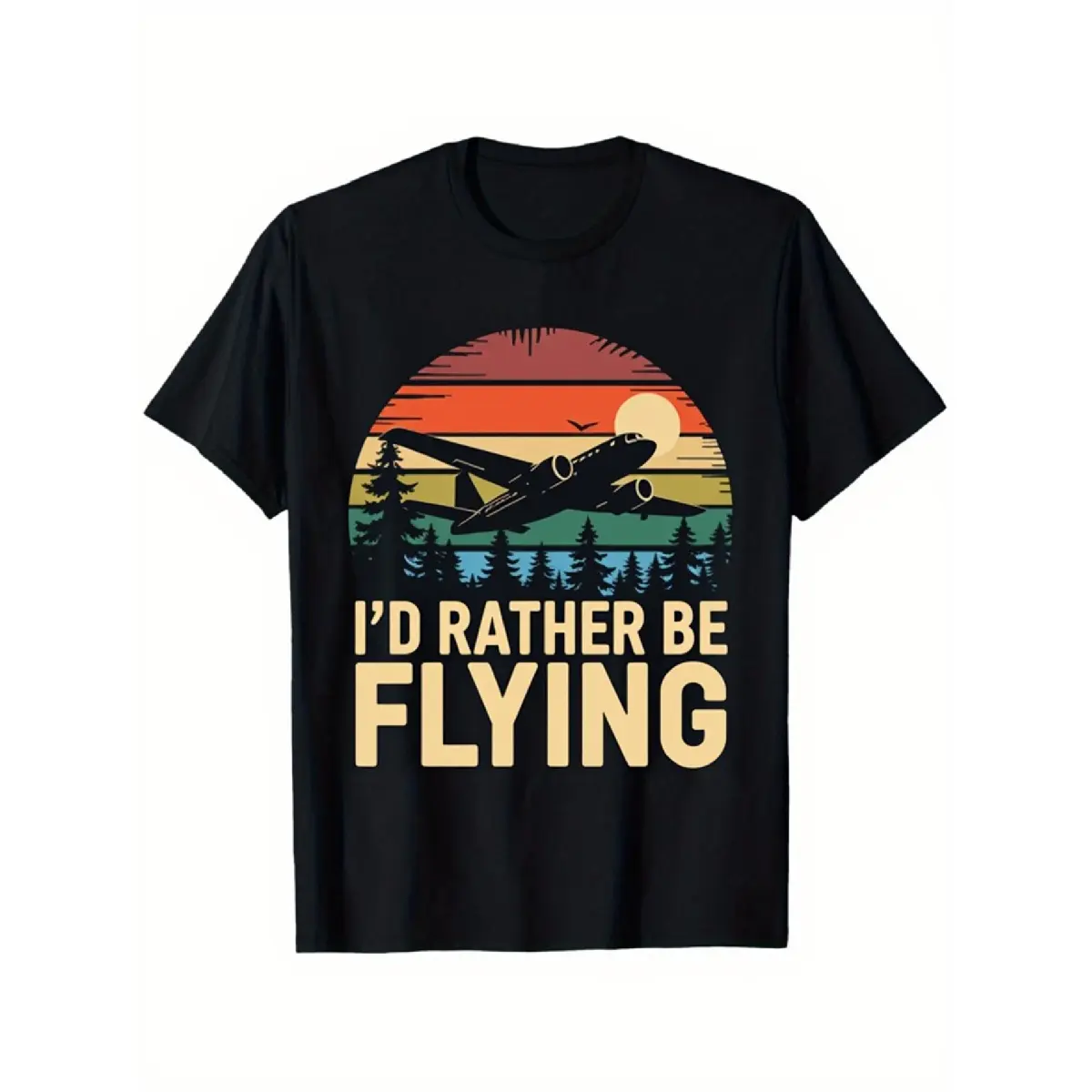 Men's "I'd Rather Be Flying" Graphic T-Shirt, 100% Cotton Vintage Streetwear Shortsleeve Top for Casual Fashion & Fitness