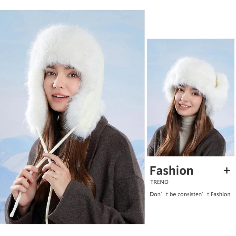 HT4895 Russian Hat New Thick Warm Fluffy Fur Hat Knitted Snow Ski Trapper Earflap Cap Women Winter Hat Ushanka Female Bomber Hat