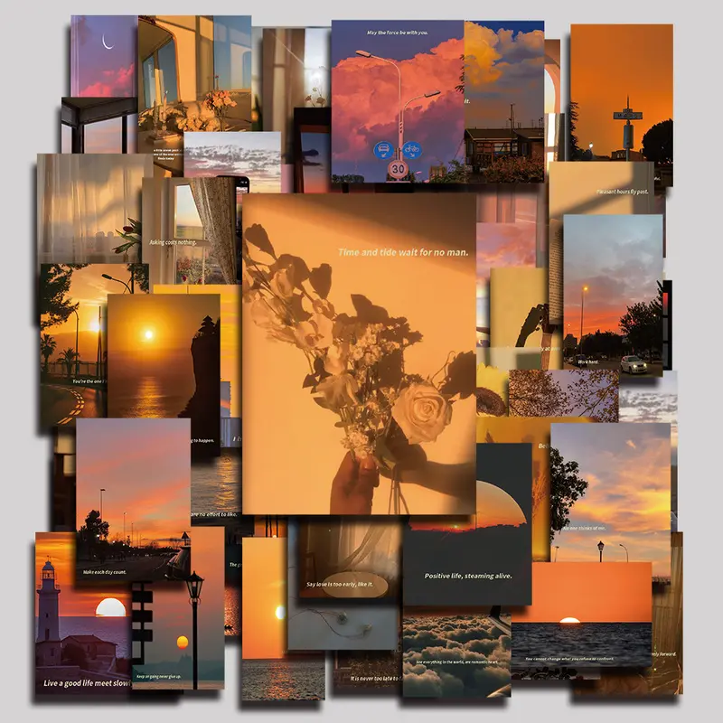 60PCS Sunset Glow Aesthetic Vinyl Stickers Pack for Laptop Water Bottle Phone Case Skateboard Journal Scrapbook DIY Decoration