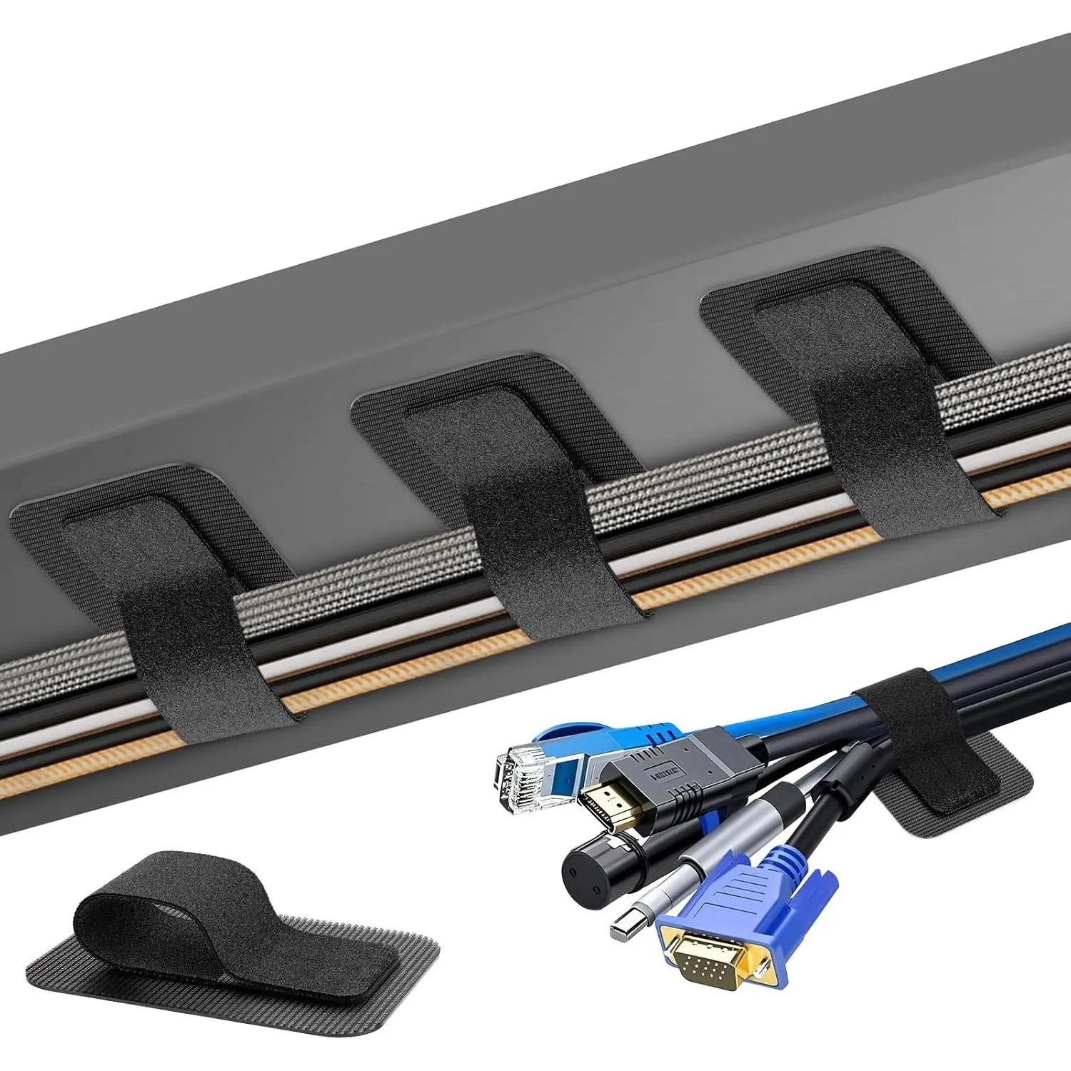 Under Desk Cable Management Kit, 40 Pairs of Cord Organizer with Adjustable Hook and Loop Cable Ties, Wire Clips and Cord Hider, BlackGift