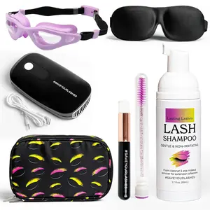 Premium Lash Extension Shampoo Kit Oil-Free Eyelash Cleanser Cleaning Care Set with Fan Brush Goggles Sleep Mask for Lash Bath Aftercare