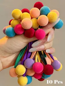 10pcs Colorful Pom Pom Shaped Elastic Hair Scrunchies, Elastic Hair Accessory, Flocked Candy Color, High Elasticity, Non-Damaging, Sturdy For Everyday Use, Autumn/Winter Hair Ties Ponytail Holders Hair Elastics Hair Rope, No Damage Hair Ties