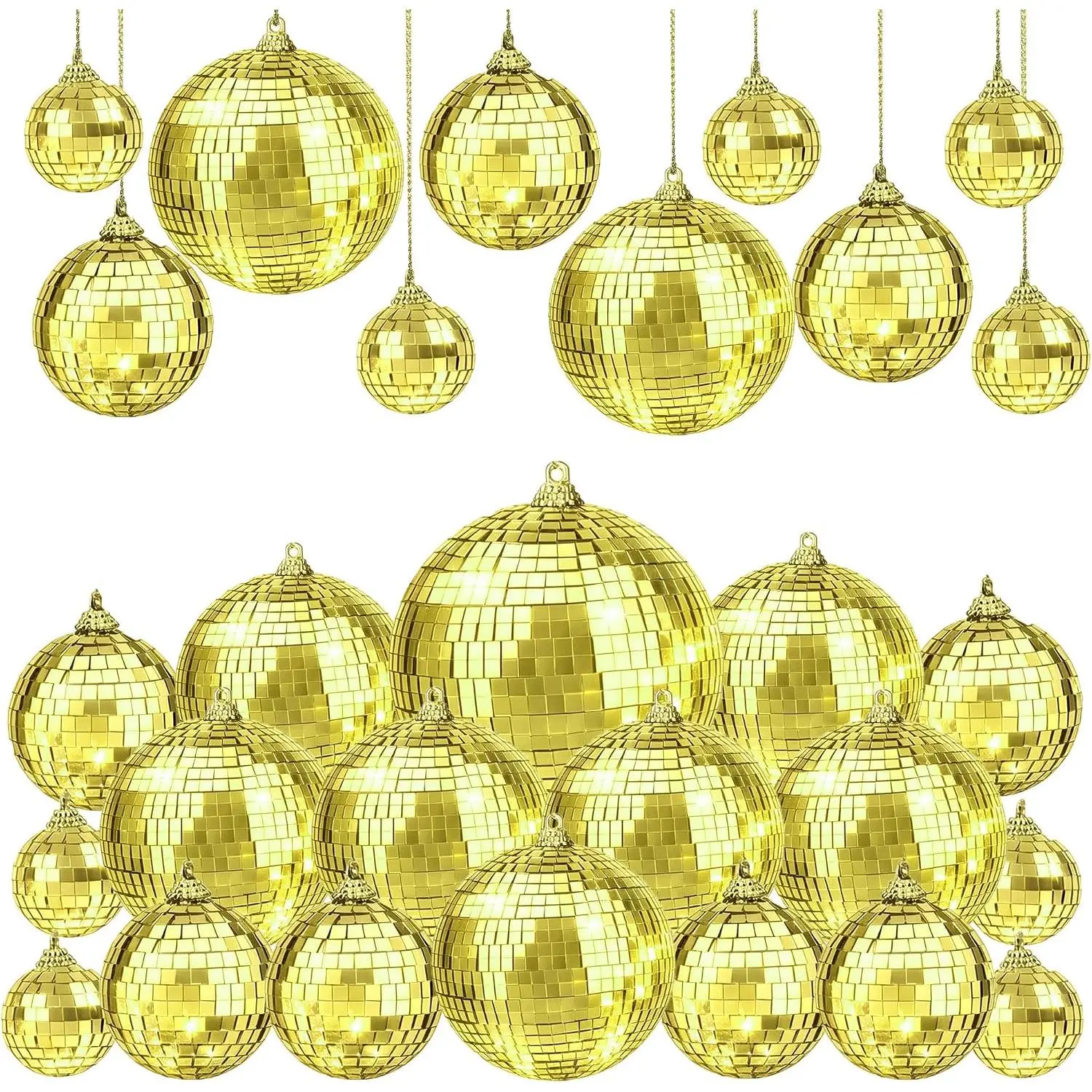 17 count  Mirror Disco Ball  Ornament Balls for Christmas | Golden Lightweight Decorative Ball for Christmas Tree Wedding Birthday Theme Party  Decor Cake Topper