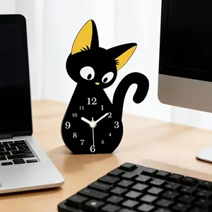 Creative Cartoon Cat Desktop Clock, Quiet Silent Wall Clock, Home Decor for Living Room, Bedroom, Kitchen, Office, Pet Shop, Moving Gift, Birthday Gift