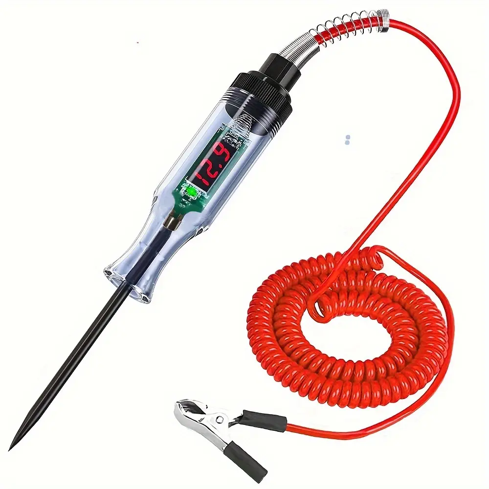 Automotive Circuit Tester, Automotive Continuity Tester, Digital Display Voltage Test Pen with LED Lights, Long Probe, Spring Cable & Clip, Car Electrical Diagnostic Tool Detector
