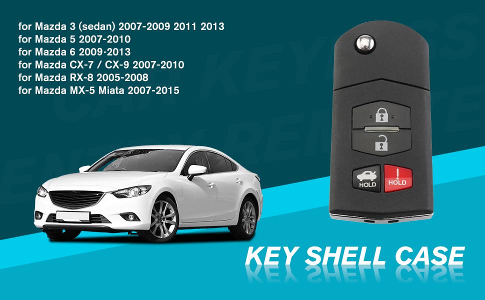 Key Fob Cover Replacement 4 Buttons Key Fob Remote Control Shell Case- Compatible for Mazda 3 5 6 MX-5 CX-7 CX-9 RX-8