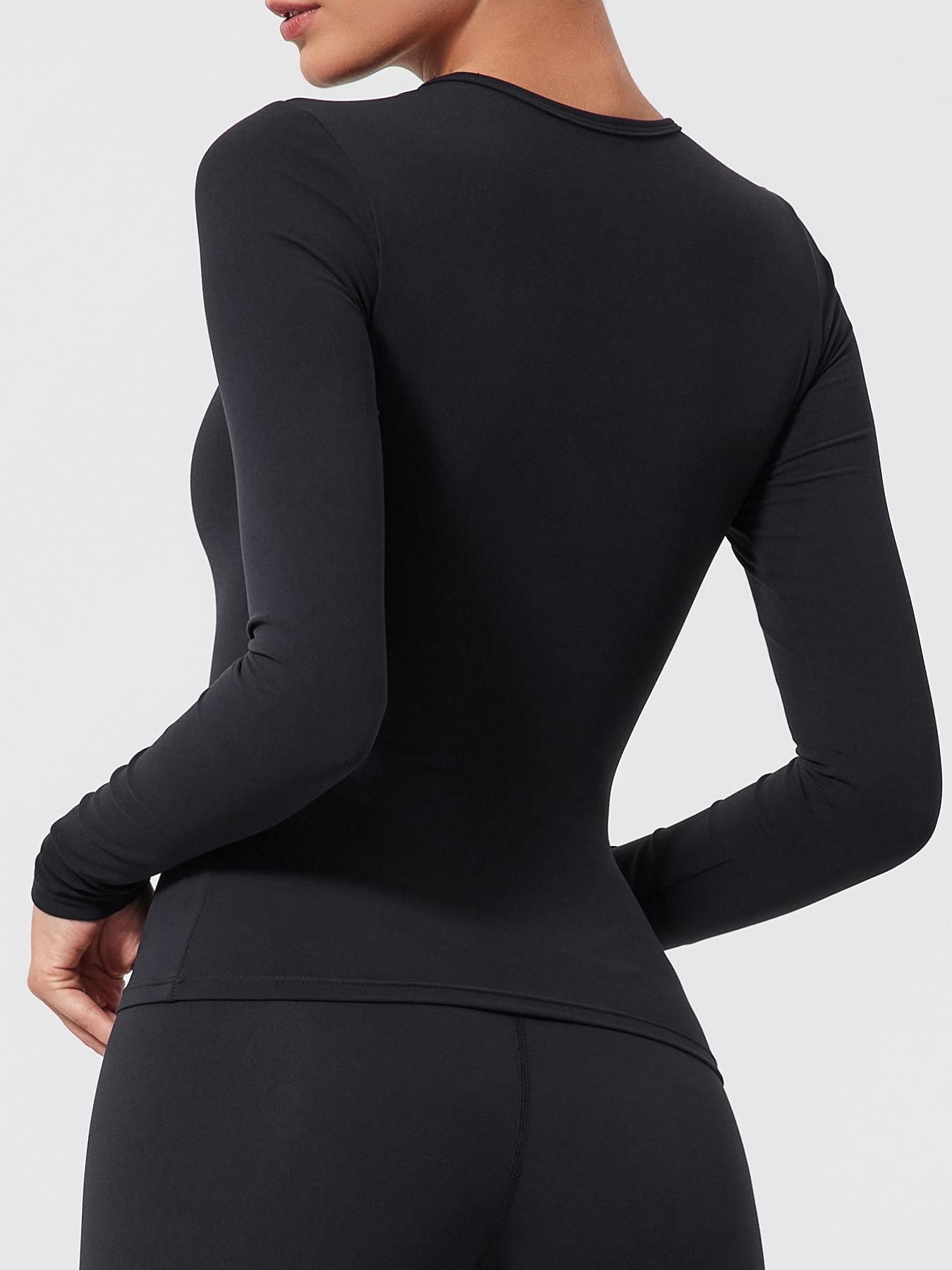 Women's Solid Long Sleeve Sports Tee, Athletic Style Activewear, Casual Comfy Breathable T-shirt for Yoga Gym Workout Running, Ladies Sportswear for Spring & Fall