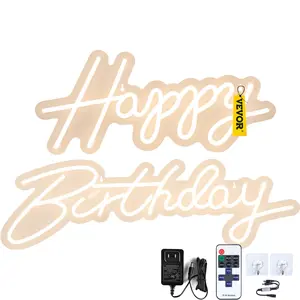 VEVOR Happy Birthday Neon Sign, 18" x 8" 26" x 7.5" LED Neon Lights Signs, Adjustable Brightness with Dimmer Switch and Power Adapter, Reusable for Party, Club, Celebration and Decoration Warm W