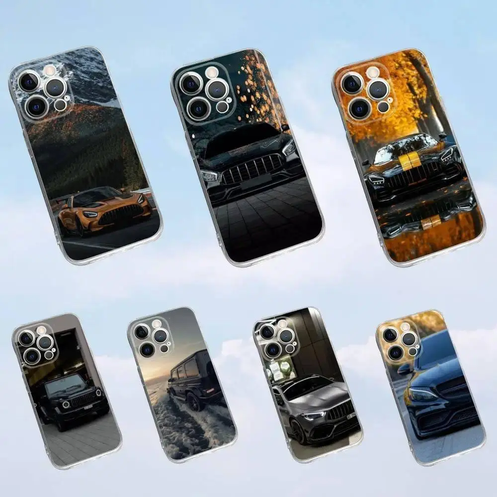 Car Mercedes-Benz Black Phone Case Transparent Silicone Soft Cover For iPhone 11-17 Pro Max/Plus & Samsung Galaxy S23-S25
