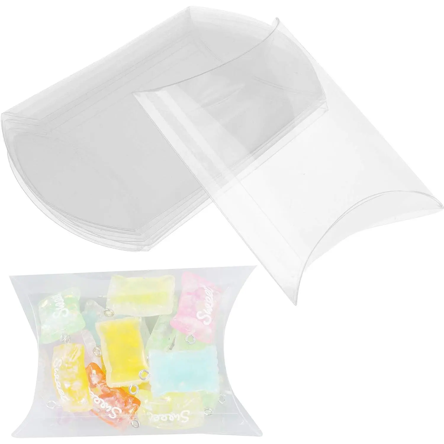 70 count 3.54 x 2.75 x 0.98 Inch Clear Plastic Pillow  Boxes Candy   Box Transparent Party Favor Boxes Sweet Bags for Wedding Bridal Shower  Shower Birthday Party Supplies