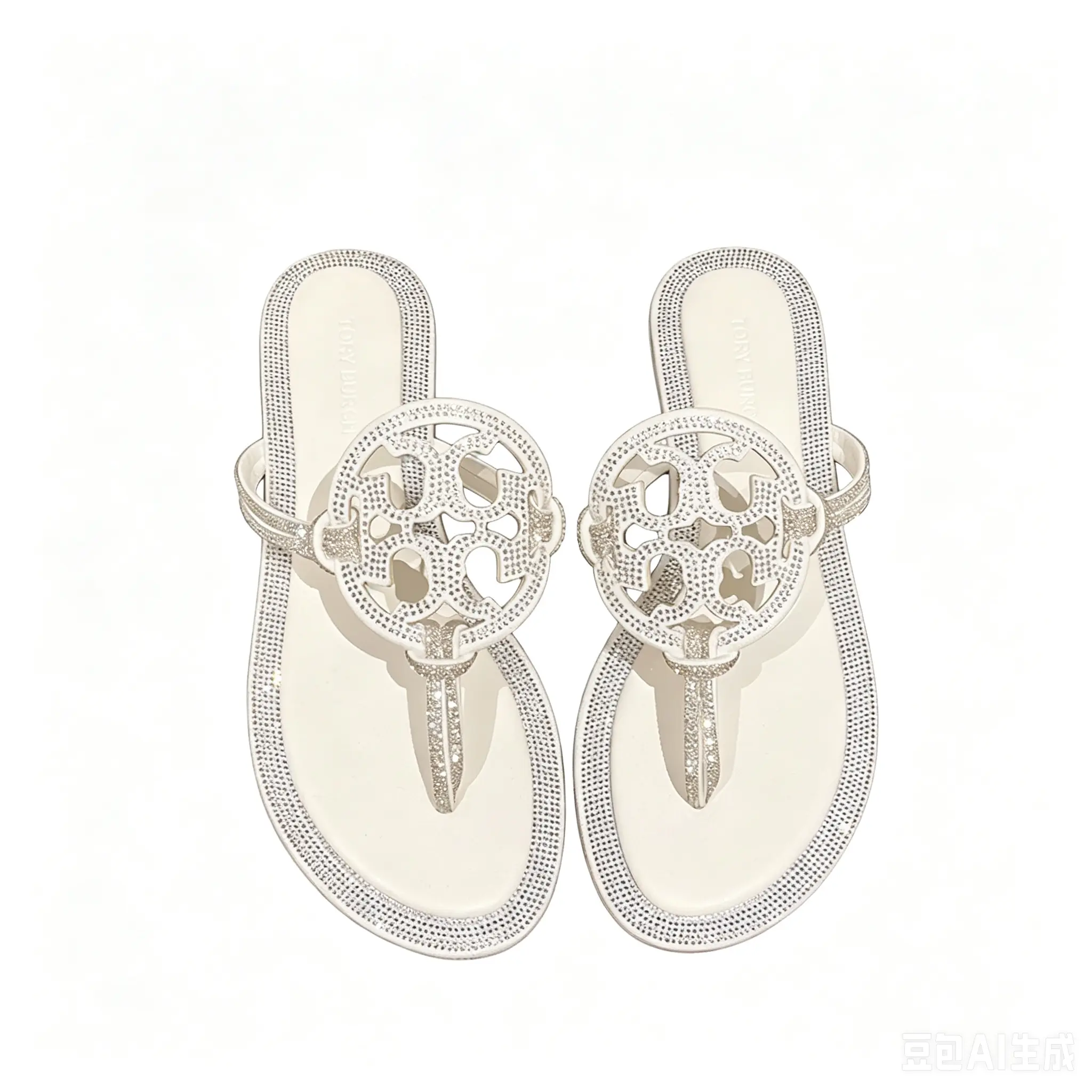 Women Rhinestone Hollow Circular Decor Flip Flop Sandals, Flat Open Toe Pool Slide Thong Slippers, Elegant Comfort Non Slip Summer Beach Casual Walking Flip Flops