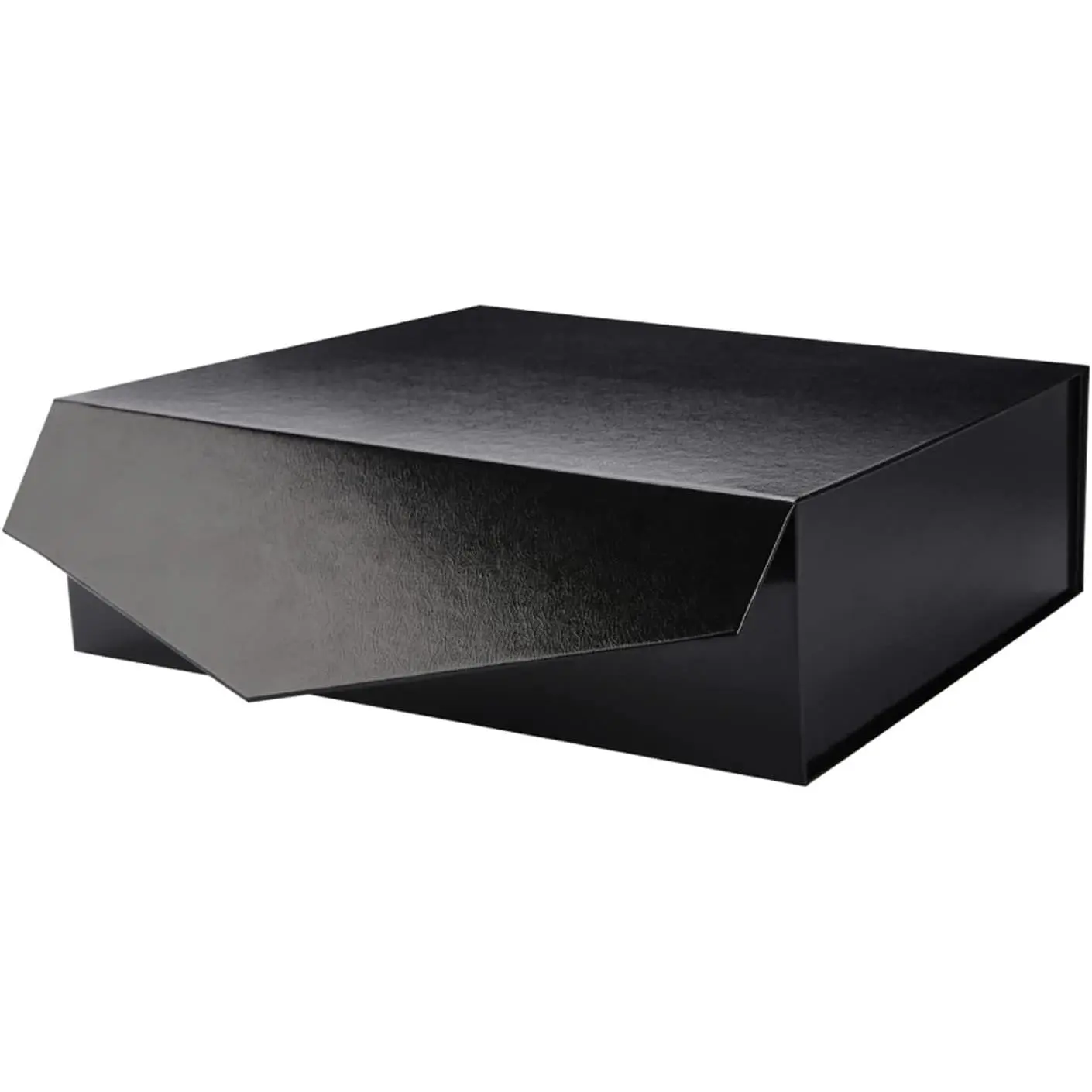Large Gift Box with Lid 13.5x9x4.1 Inches, Sturdy Collapsible Gift Box with Magnetic Closure (Glossy Black, Grass Texture)