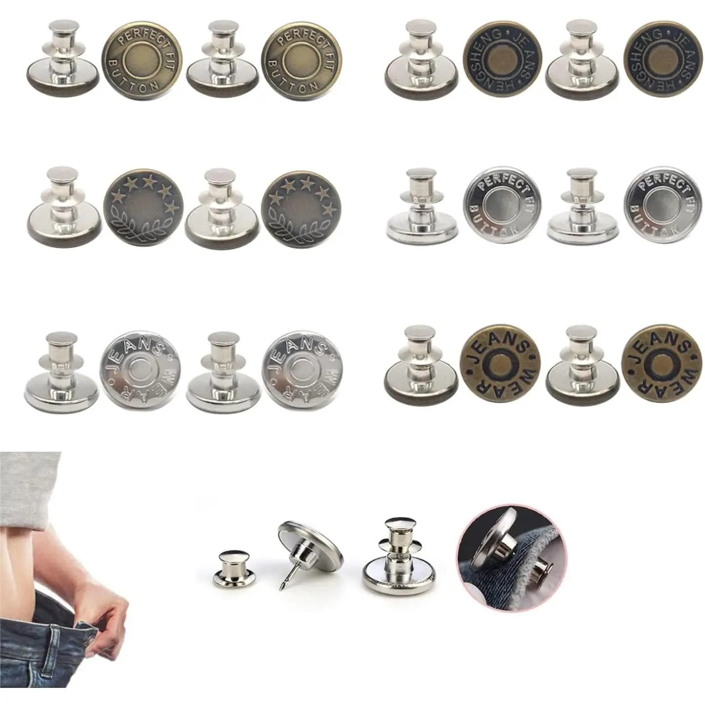 12 count Jean Buttons for Loose Jeans, Adjustable Pants  Tightener