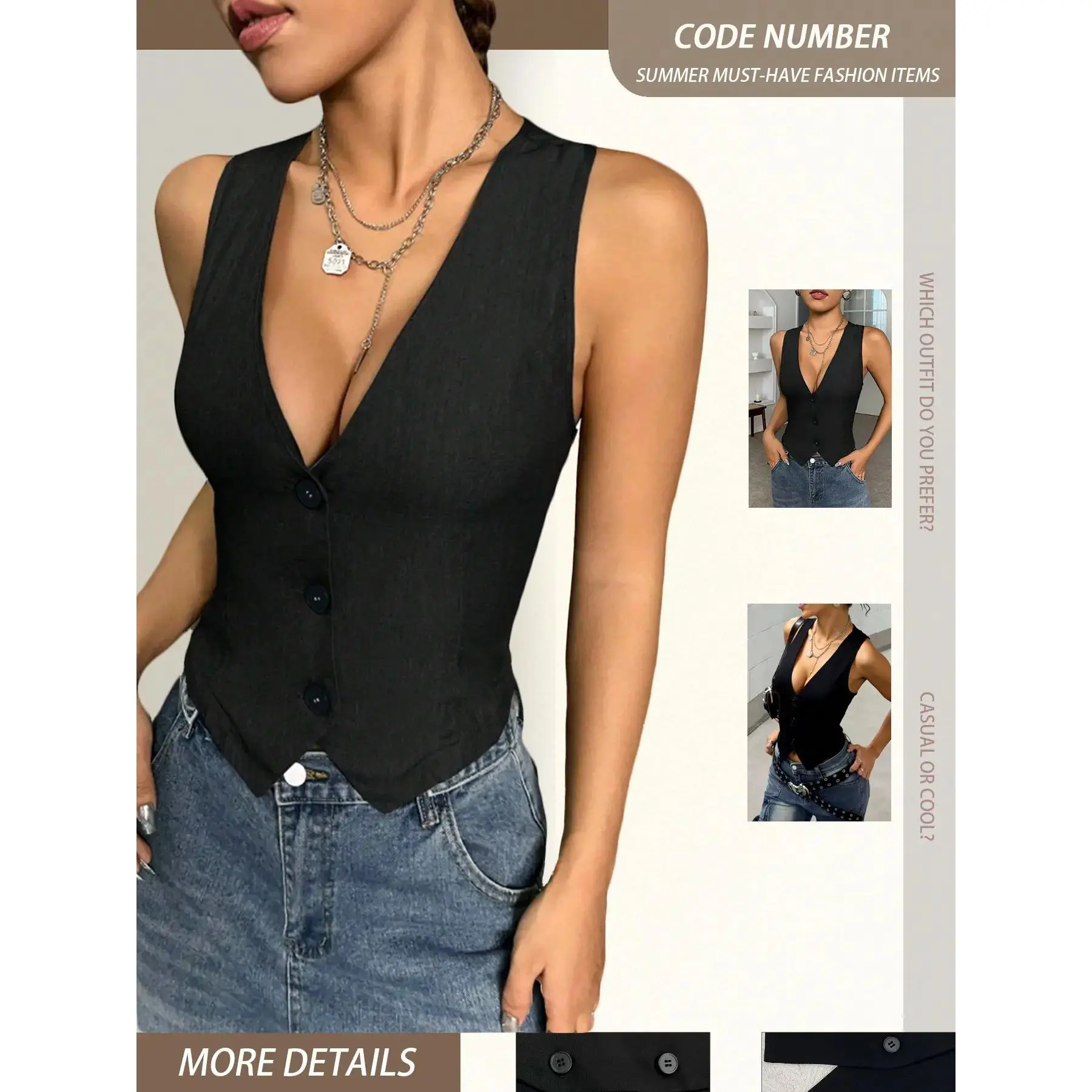Summer New Fashion Trend Women's Tops Basic Casual Suit Vest Sleeveless Lightweight Jacket Gilet, Sexy Plain Style, Short Clothing Length, Lady