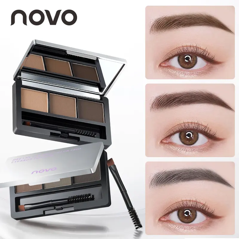 3 Color Eyebrow Powder Palette Blendable Shades Create Soft Wild Eyebrow Waterproof Long Lasting No Fade Built In Dual End Brow Brush Fill Sparse Brow For