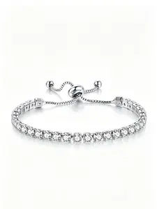 Adjustable Zircon Bracelet for Women, Elegant Fashion Jewelry, Sparkling Crystal Zircon Tennis Ball Design, Perfect for All Occasions