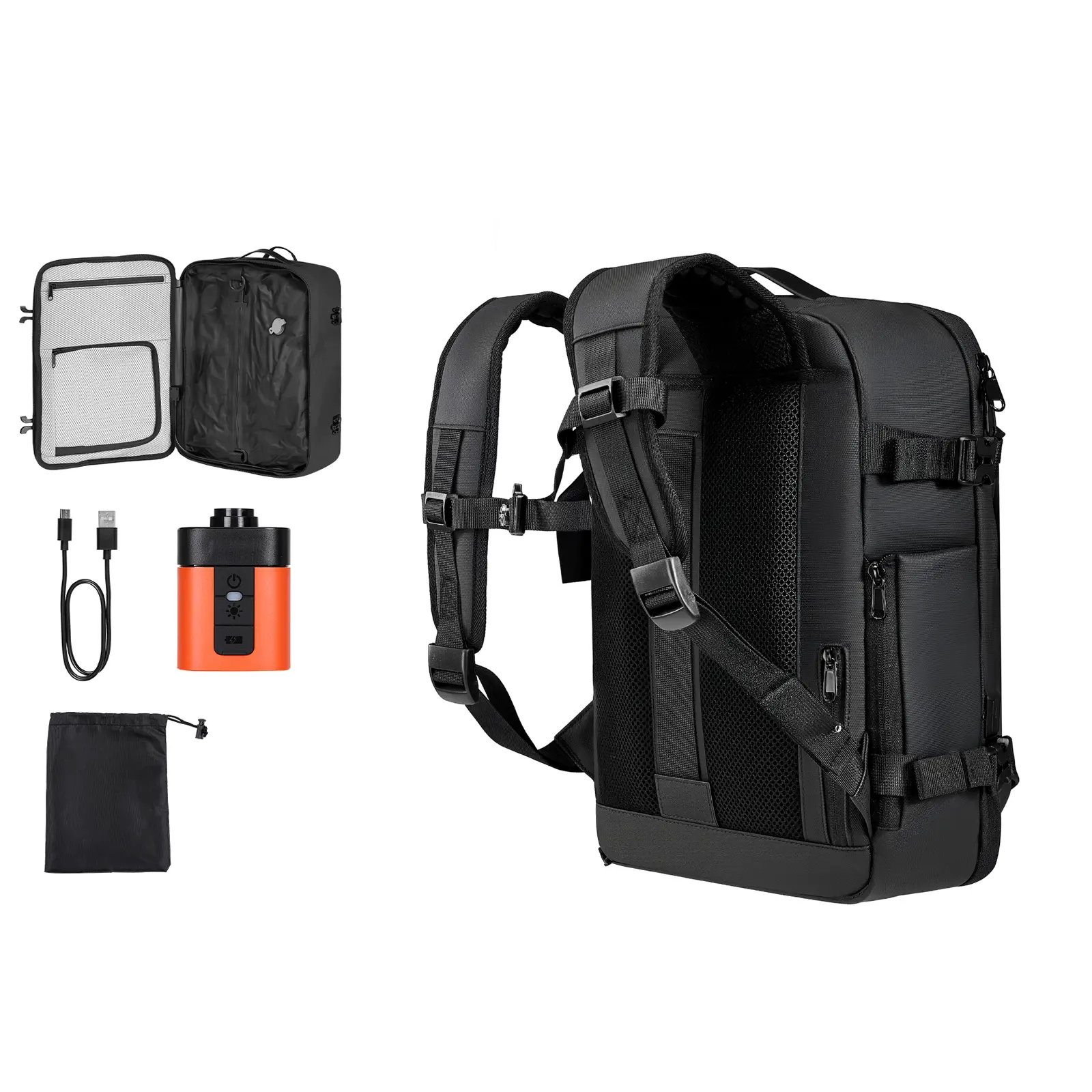 Vacuum Travel Backpack, 35L, Vacuum Seal Compression Travel Backpack with Air Pump, Multiple Pockets & Compartments, Water-Resistant Carry-On Suitcase Luggage, Casual Personal Item Bag, Black