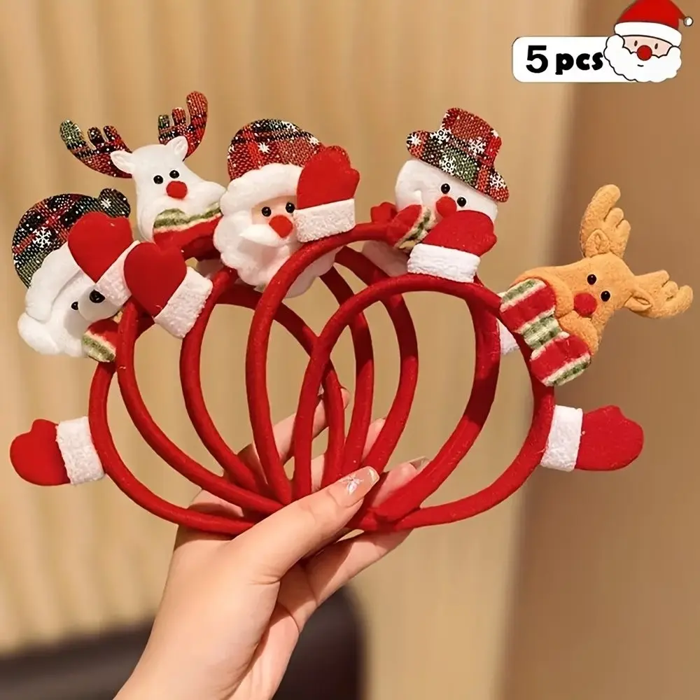 5 Piece Christmas Elements Reindeer Snowman Santa Accessories Hairband, Perfect Christmas Gift for Girls, Festive Holiday Decorations