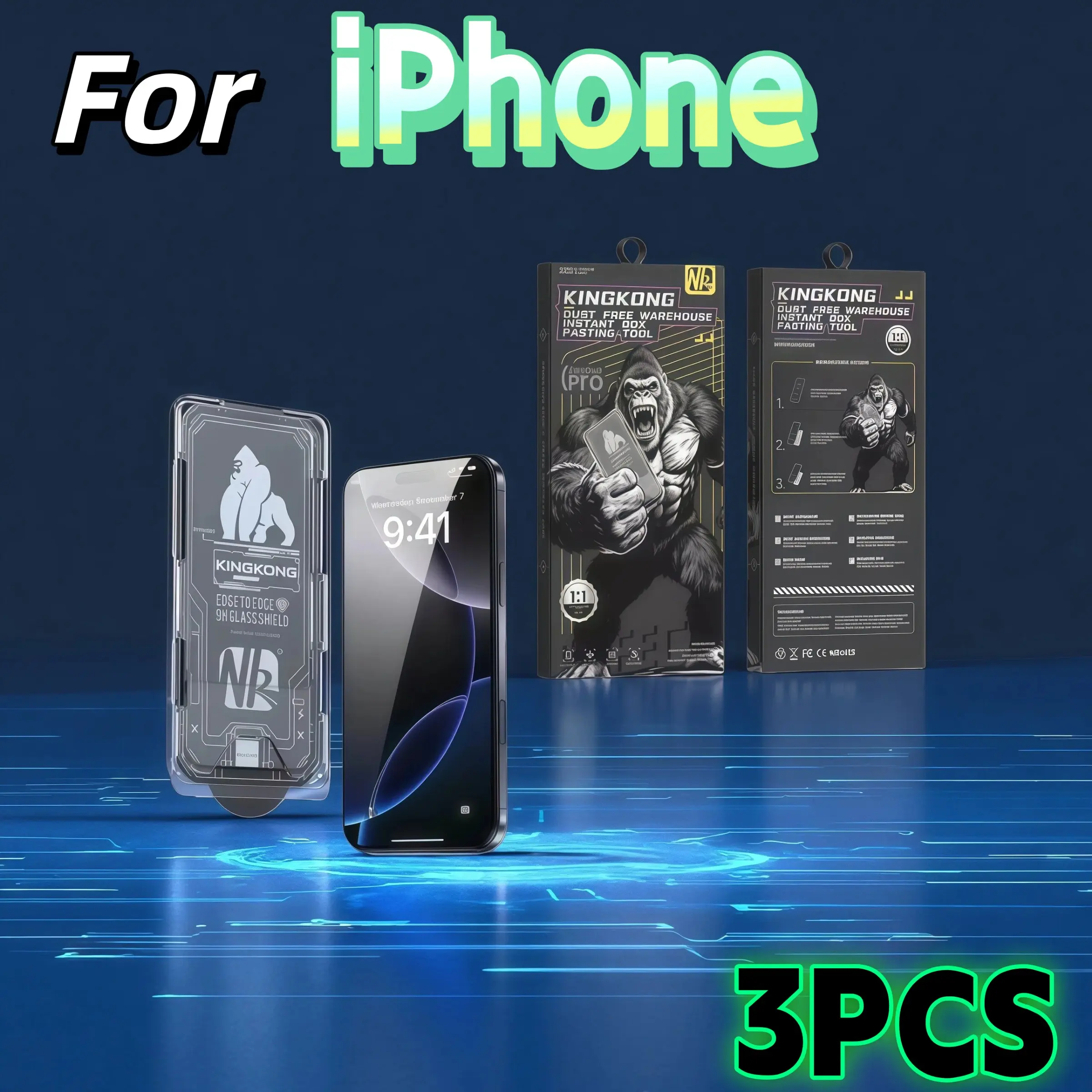 3-Pack Apple Phone Screen Protectors, HD Tempered Glass, 9h Hardness, Dust-Free Installation, Durable Scratch Protection, Clear Visibility