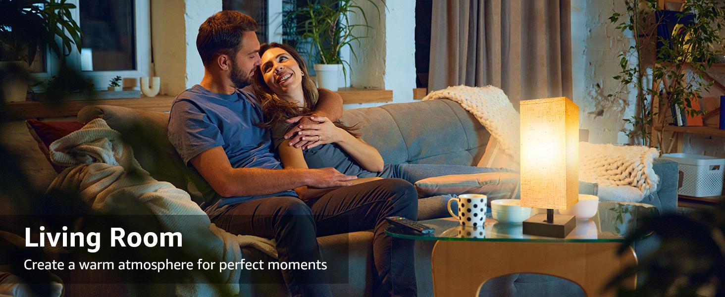 2 Pack,Small Bedside Lamp, Mini Minimalist Table Lamp with Square Flaxen Fabric Shade, 11 Inch Desk Reading Lamp for Bedroom, Living Room, Office