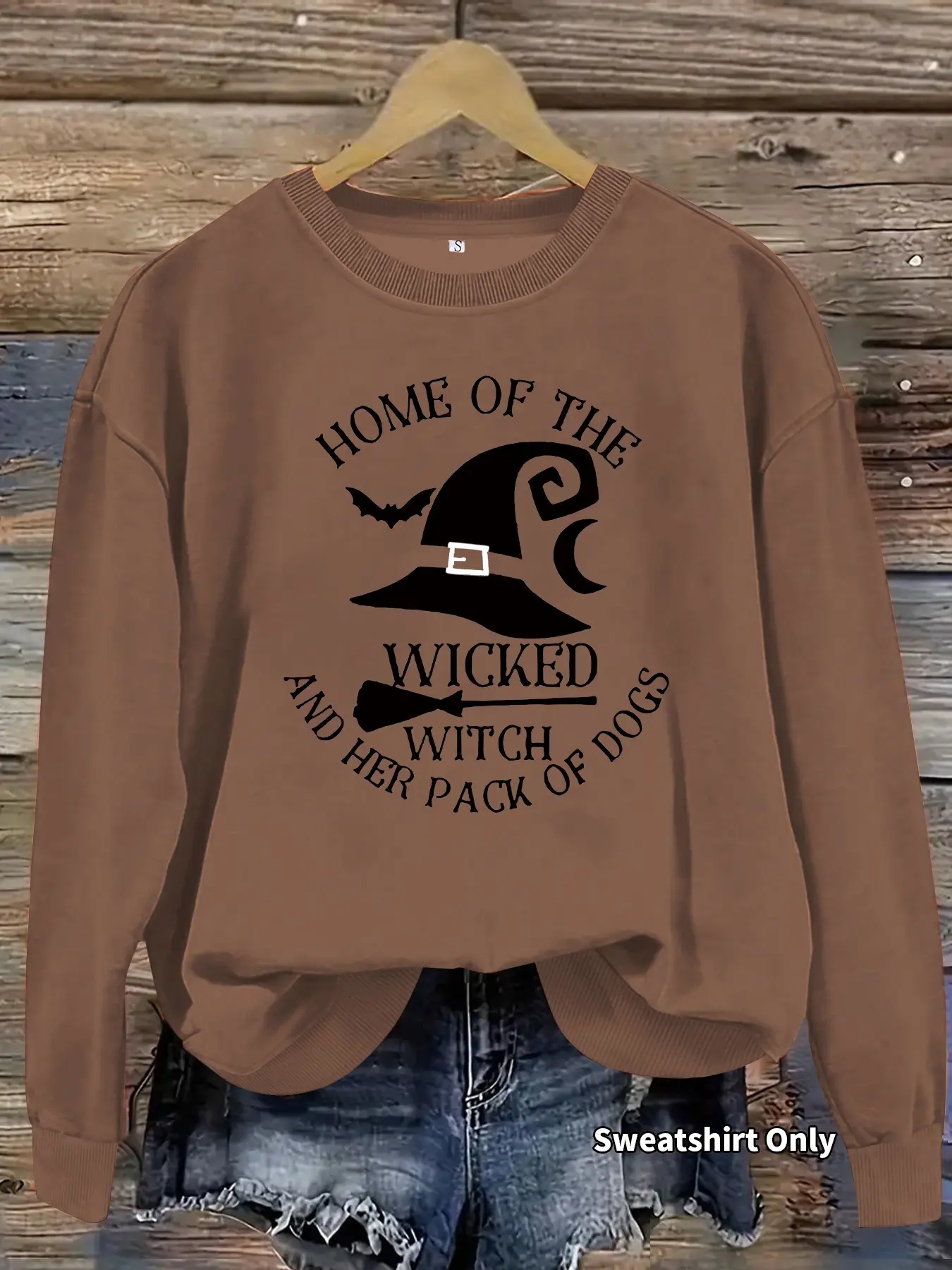 Women's Halloween Witch Pattern Sweatshirt, Soft Long Sleeve Round Neck, Fall & Winter Casual Wear, Durable Fabric