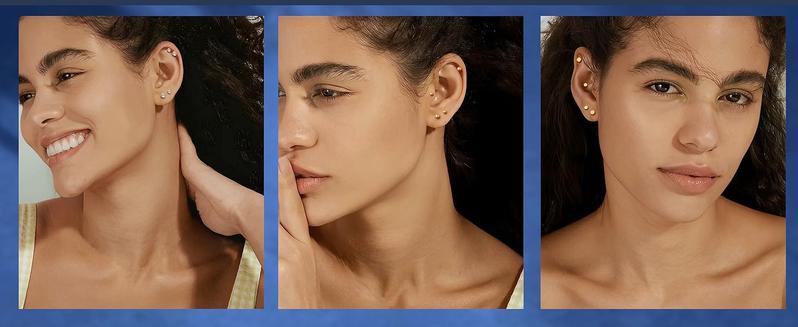 THUNARAZ 16 Pairs Tiny Ball CZ Studs Earrings for Women Men Surgical Steel Flat Back 2/3mm Cartilage Stud Earrings Hypoallergenic Tragus Helix Daith Piercing Cartilage Earrings for Daily Outings Adjustable Waist Chain for Christmas Gift