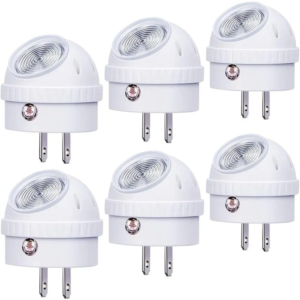 Plug-in Night Lights, Warm White LED Nightlight, 360° Rotation, Dusk to Dawn Sensor, Kids, Adult, Bedroom, Hallway, Bathroom,Kitchen, Stairways, Corridor, 6 Pack