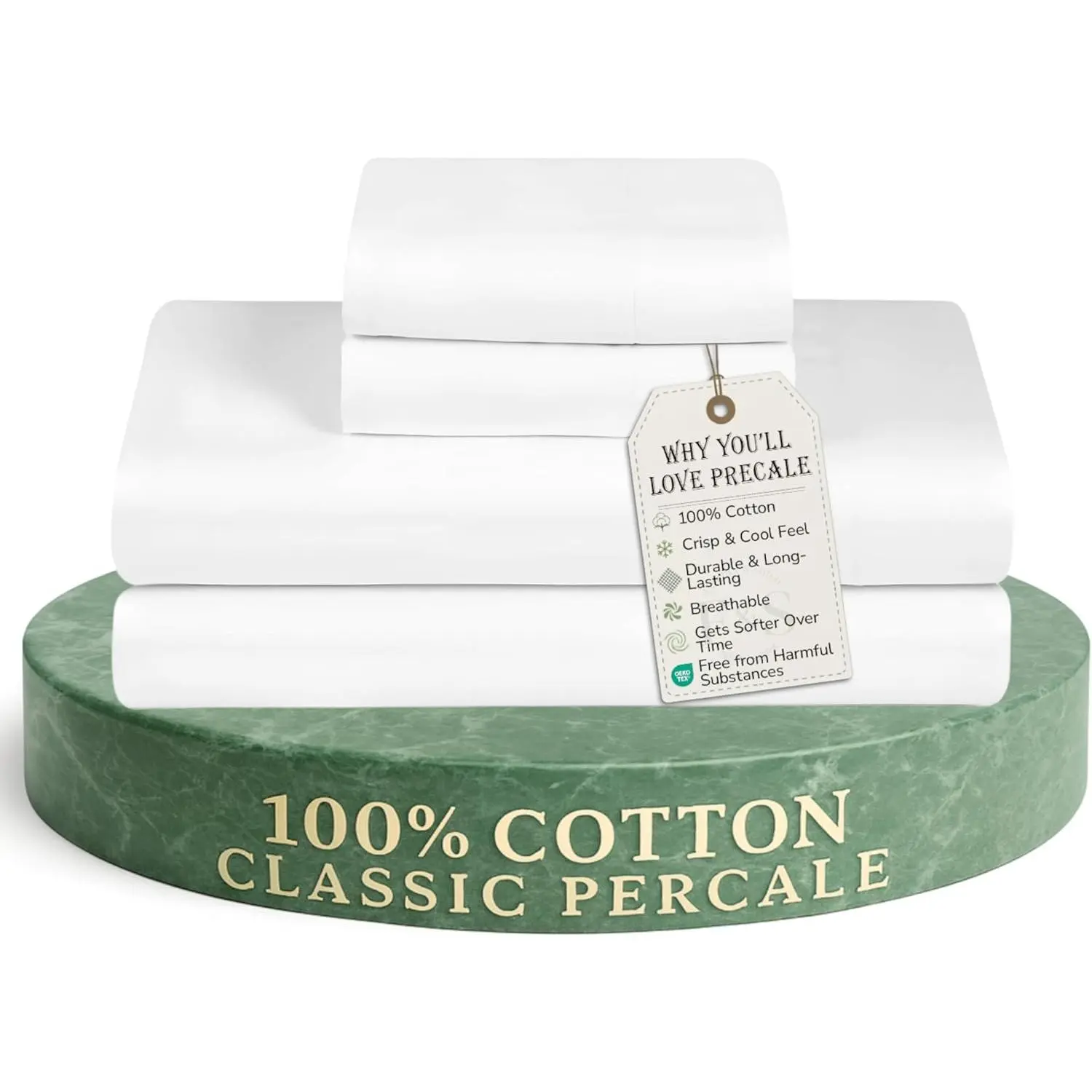 Softest 100% Cotton Sheets 300 Thread Count Percale Weave Bedding 16" Deep Pocket Cooling Breathable Bed Set Hotel Premium Quality (King White)