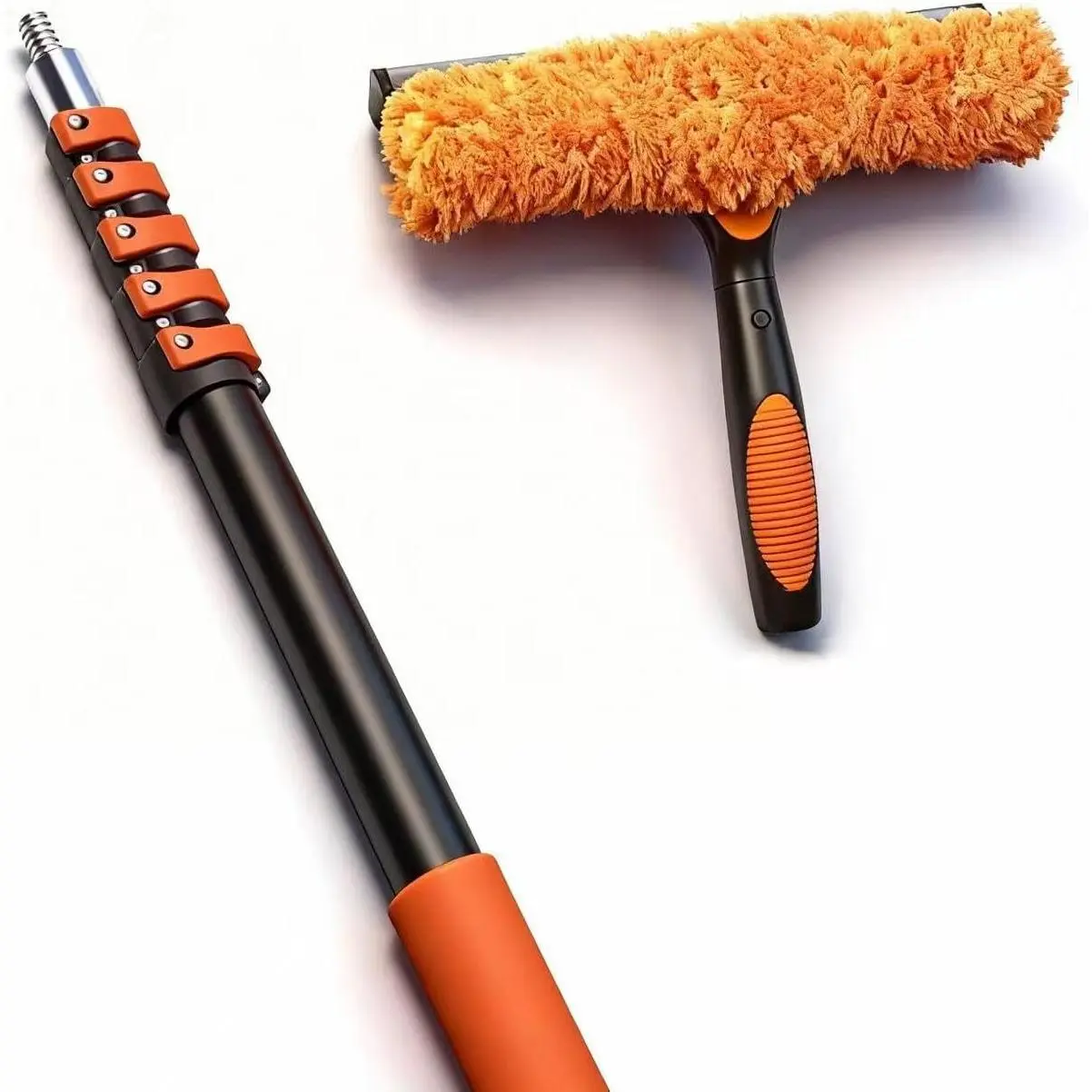 30FT High Window Cleaning Kit, 5-24 FT Telescoping Extension Pole with Dual Action Flip-Lock & Screw Fixing Design, 2-in-1 Window Squeegee, Professional Long Handle Washing Tool for High Windows