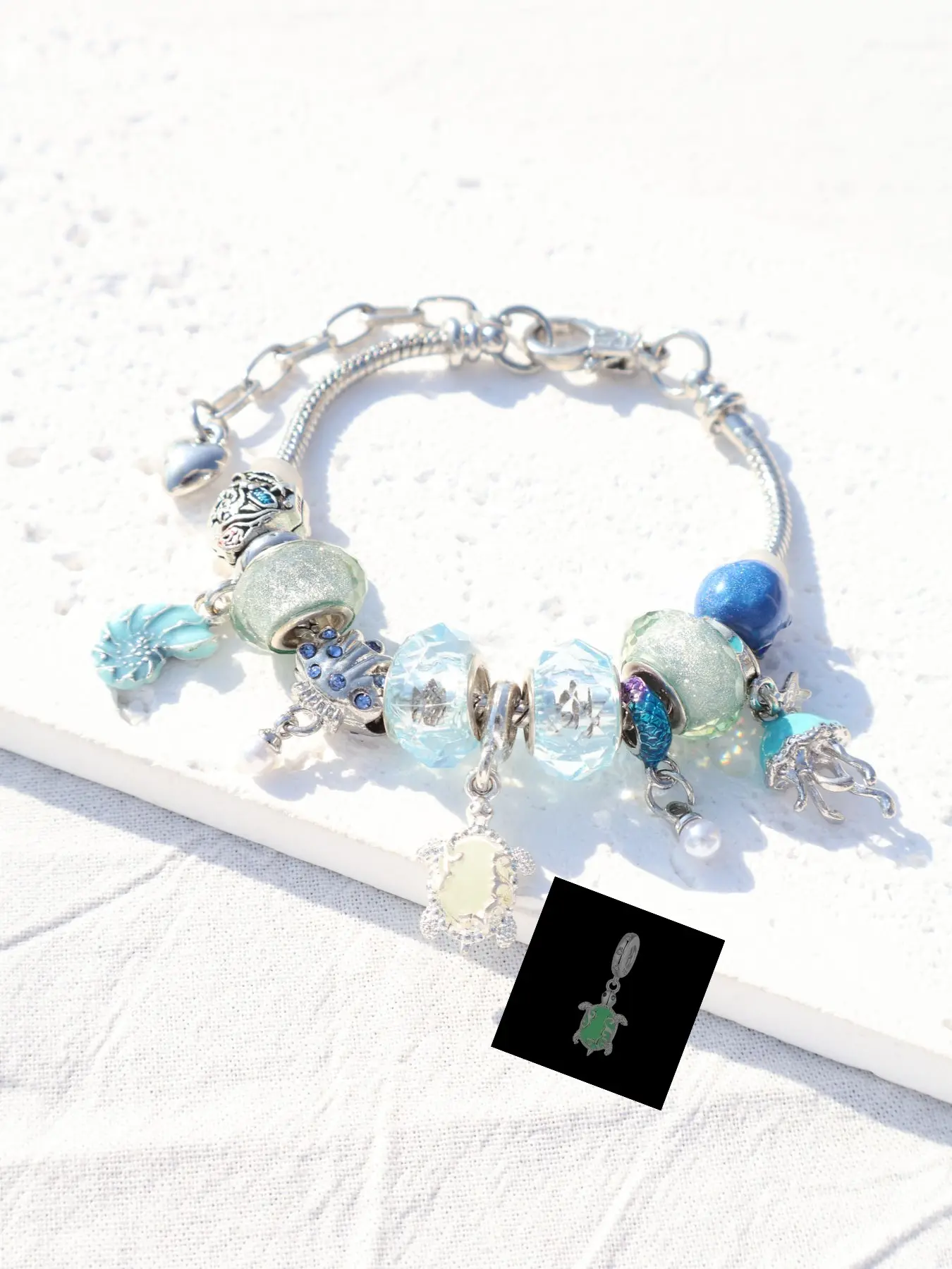 Glow-In-The-Dark Turtle Ocean Style DIY Bracelet, Shell Conch Travel Bracelet, Jellyfish Octopus Accessory Chain Bracelet, Casual Wave Print Copper Hand Chain